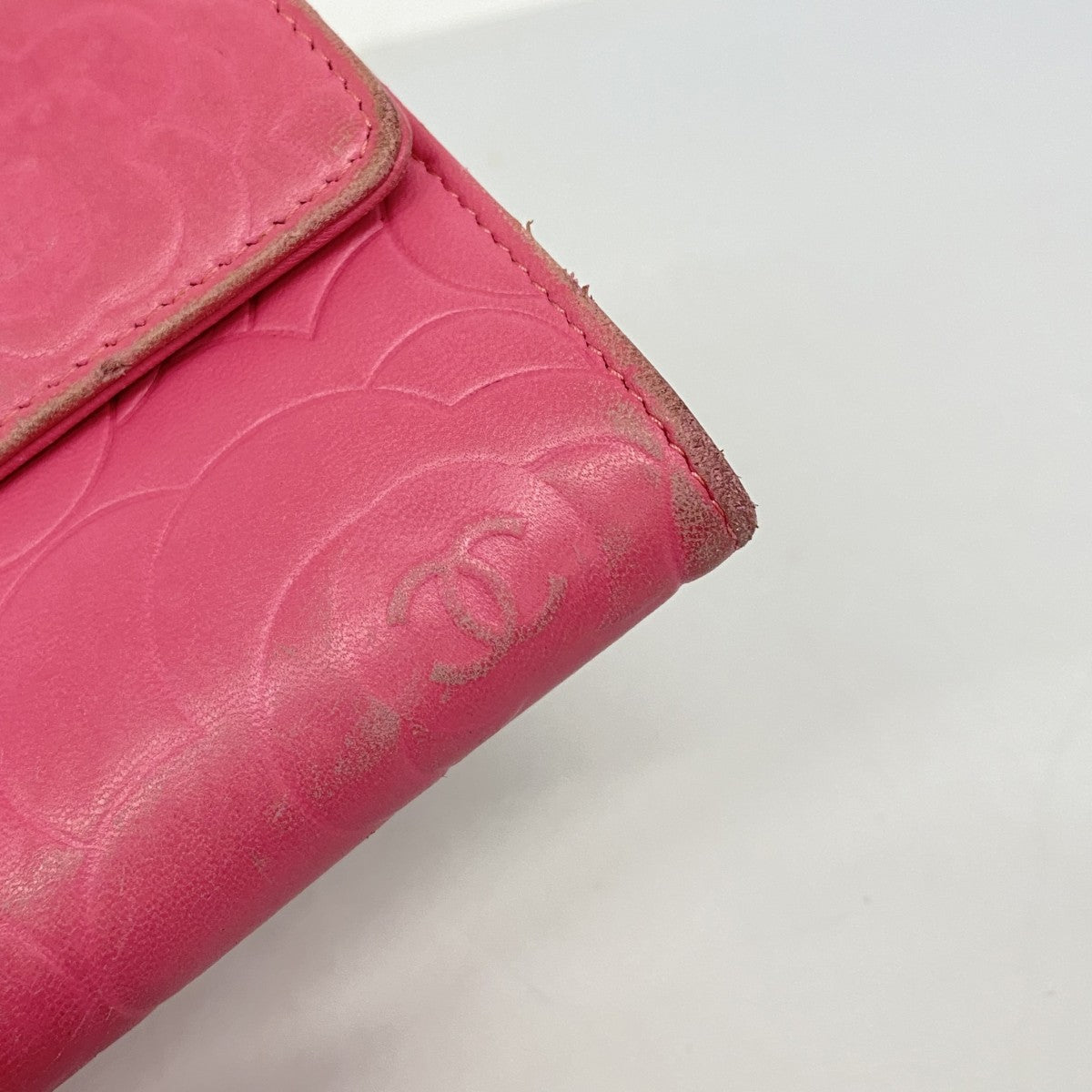 【6fc3488】シャネル 長財布 カメリア ラムスキン ピンク シャンパンゴールド金具【中古】レディース
