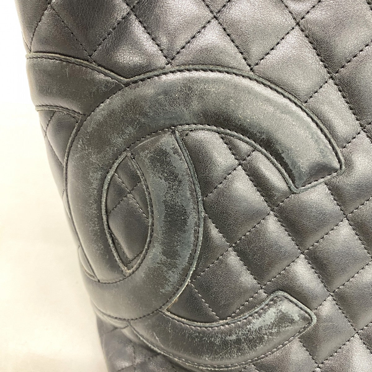 【6fc3496】シャネル トートバッグ カンボン ラムスキン ブラック シルバー金具【中古】レディース