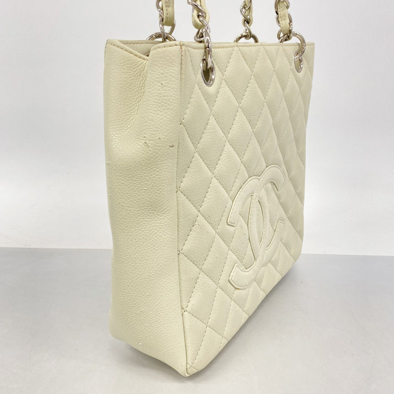【6fc3506】シャネル チェーントート マトラッセ キャビアスキン アイボリー シルバー金具【中古】レディース
