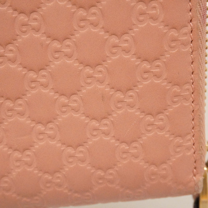 【6fc3524】グッチ 長財布 マイクログッチシマ 449391 レザー ピンク シャンパンゴールド金具【中古】レディース