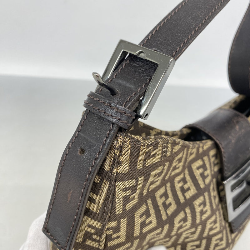 【6fc3557】フェンディ ハンドバッグ ズッカ ナイロンキャンバス ブラウン シルバー金具【中古】レディース