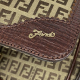 【6fc3616】フェンディ ショルダーバッグ ズッキーノ ナイロンキャンバス ブラウン ゴールド金具【中古】レディース