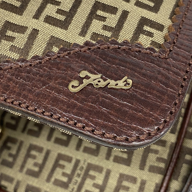 【6fc3616】フェンディ ショルダーバッグ ズッキーノ ナイロンキャンバス ブラウン ゴールド金具【中古】レディース