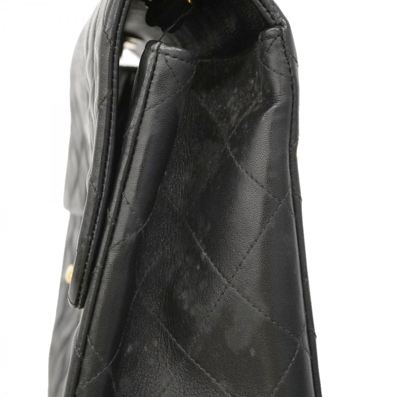 【6fc3642】シャネル ショルダーバッグ デカマトラッセ Wチェーン ラムスキン ブラック ゴールド金具【中古】レディース