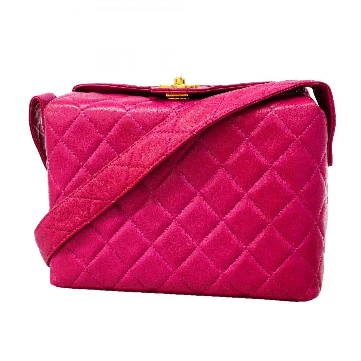 【6fc3651】シャネル ショルダーバッグ マトラッセ ブリリアント ラムスキン ピンク ゴールド金具【中古】レディース