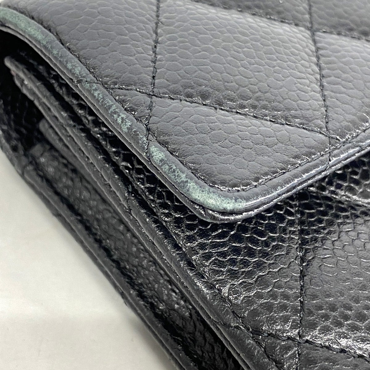【6fc3679】シャネル 長財布 マトラッセ キャビアスキン ブラック シルバー金具【中古】レディース
