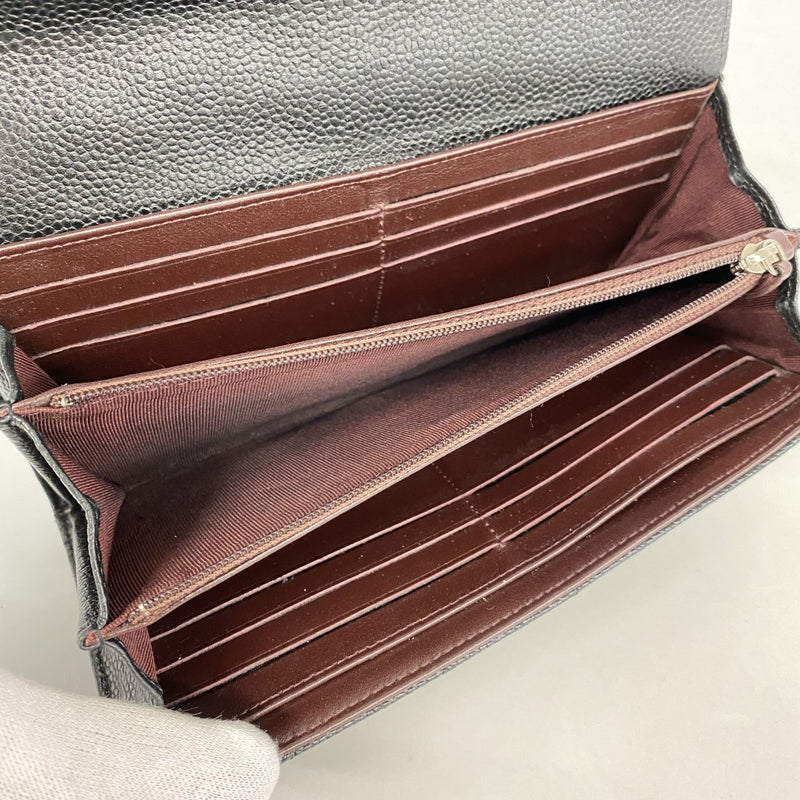 【6fc3679】シャネル 長財布 マトラッセ キャビアスキン ブラック シルバー金具【中古】レディース