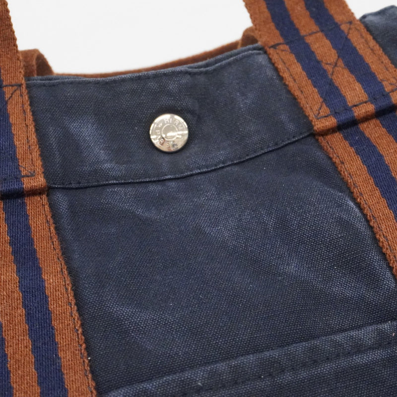 【6fc3680】エルメス トートバッグ フールトゥMM キャンバス ネイビー シルバー金具【中古】メンズ レディース ユニセックス
