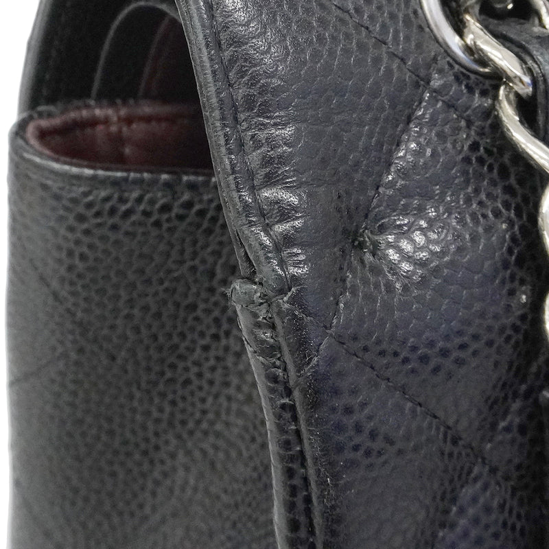 【6fc3749】シャネル ショルダーバッグ デカマトラッセ Wフラップ Wチェーン キャビアスキン ブラック シルバー金具【中古】レディース