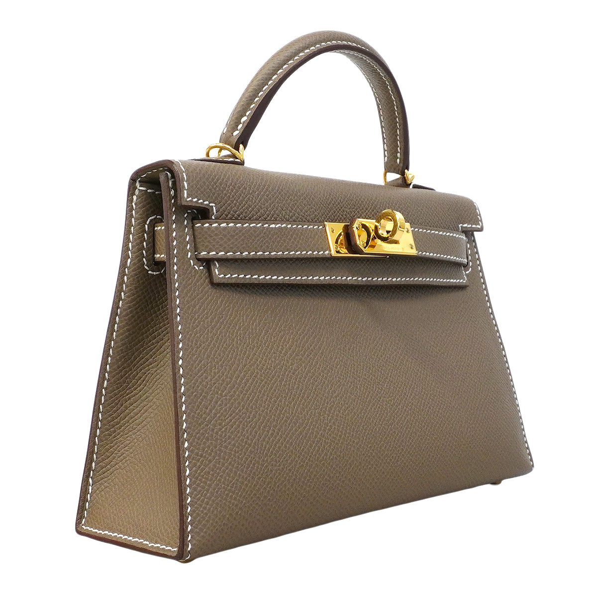 【6fc3761-g】エルメス ハンドバッグ ミニケリー2 ヴォーエプソン エトゥープ ゴールド金具 W刻印 2wayバッグ【中古】レディース