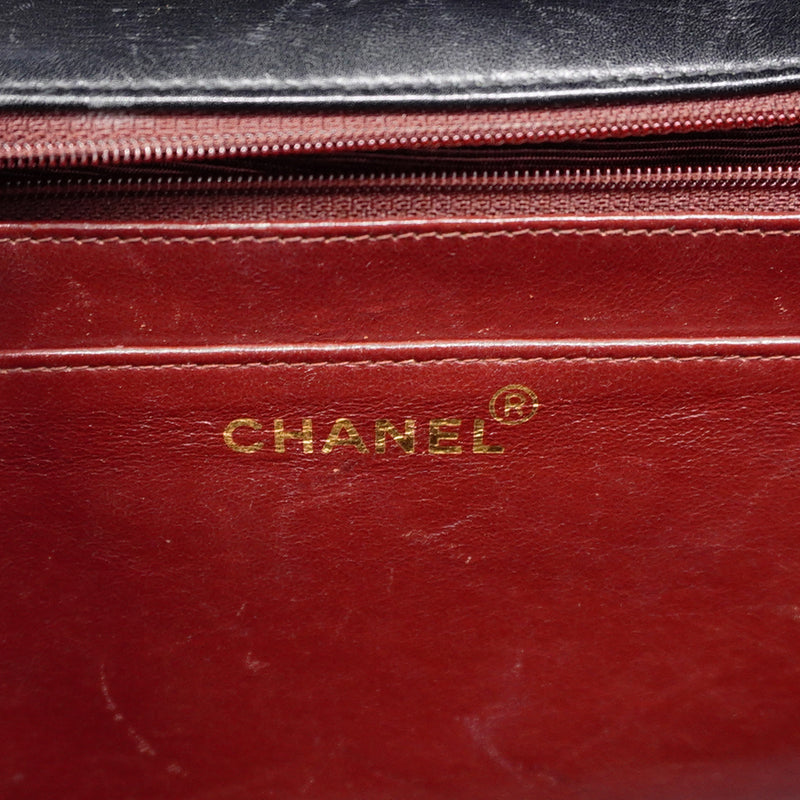 【6fc3786】シャネル ショルダーバッグ デカマトラッセ Wチェーン ラムスキン ブラック ゴールド金具【中古】レディース