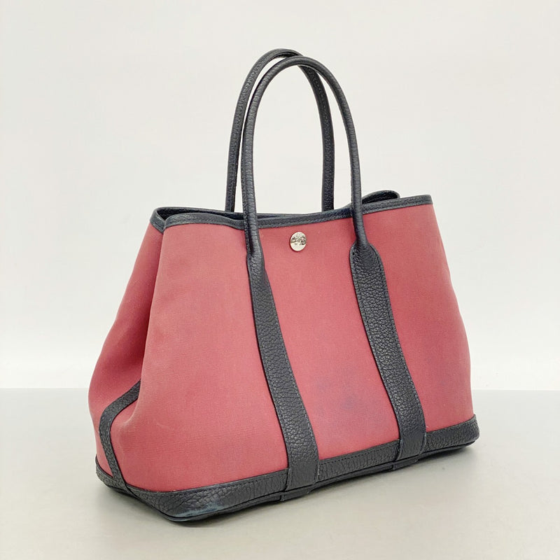【6fc3789】エルメス トートバッグ ガーデンパーティTPM トワルオフィシエ ブラック レッド シルバー金具 □R刻印【中古】レディース