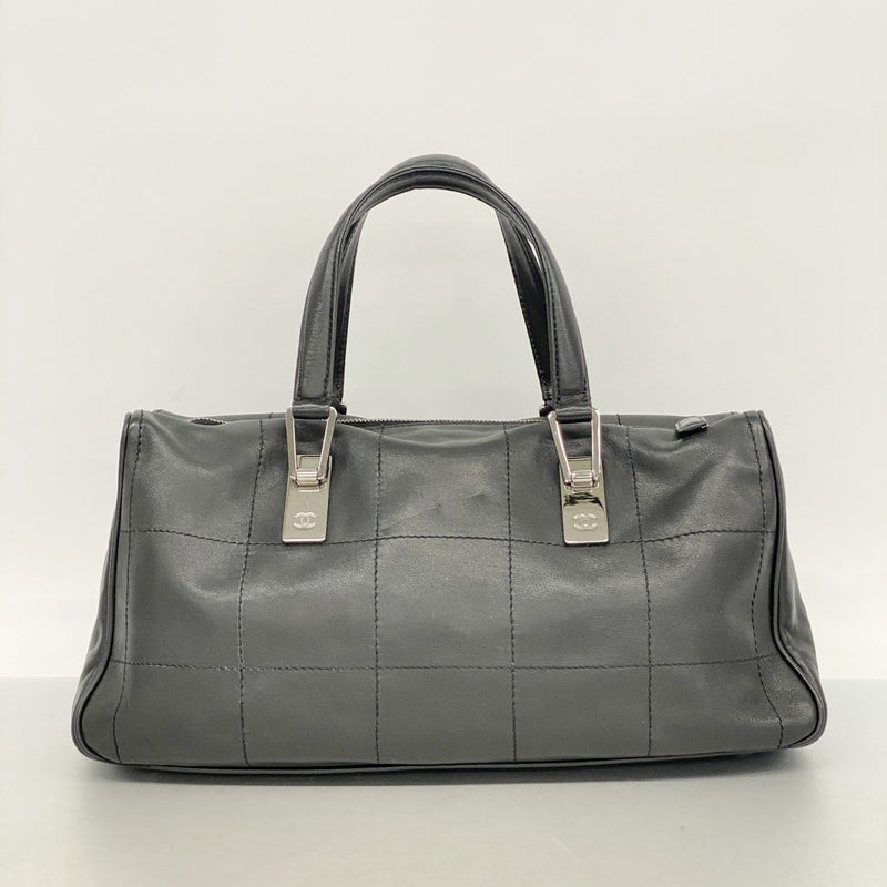 【6fc3790】シャネル ハンドバッグ チョコバー ラムスキン ブラック シルバー金具【中古】レディース