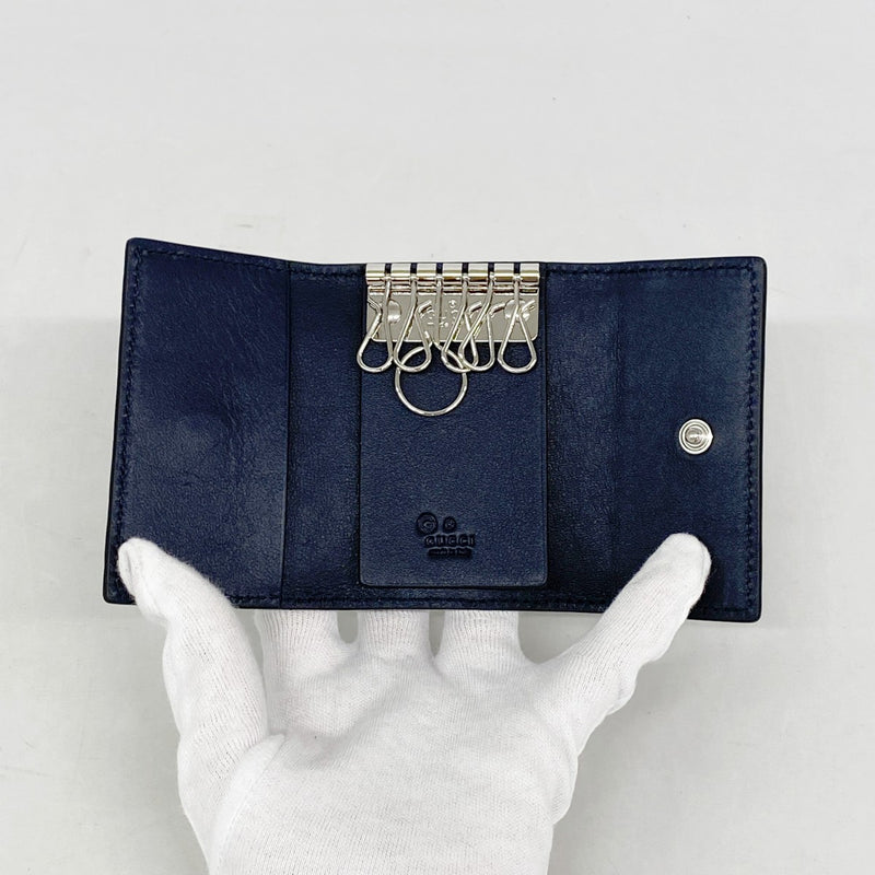 【6fc3791】グッチ キーケース グッチシマ 150402 レザー ネイビー シルバー金具【中古】メンズ レディース ユニセックス