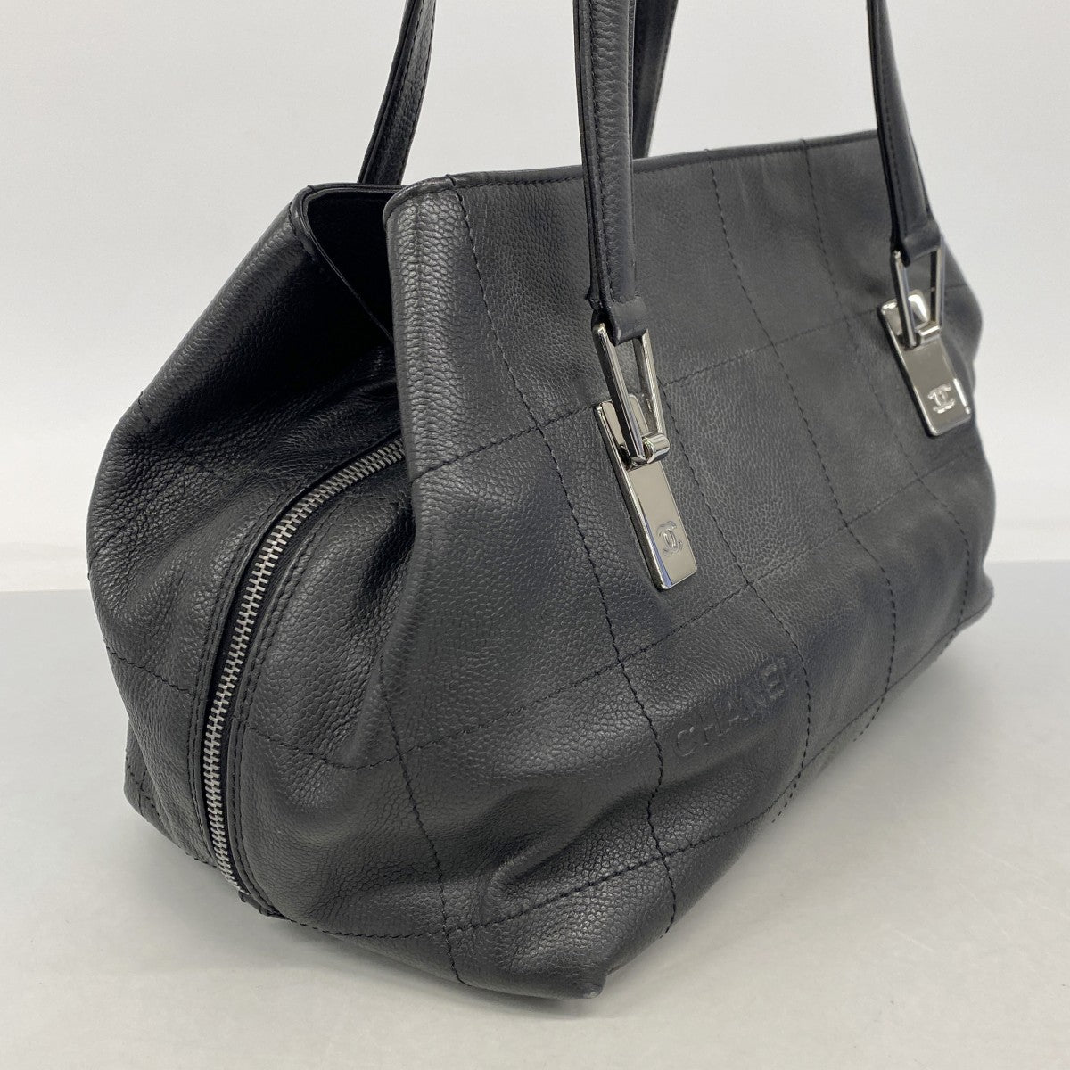 【6fc3809】シャネル ハンドバッグ チョコバー キャビアスキン ブラック シルバー金具【中古】レディース