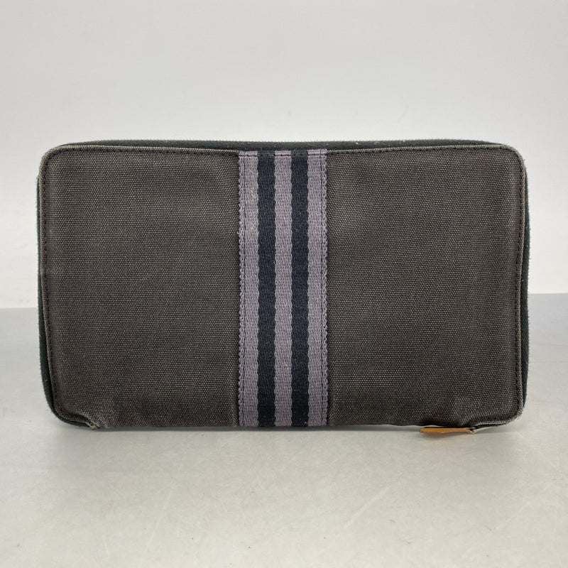 【6fc3819】エルメス 長財布 フールトゥパースGM キャンバス ブラック グレー シルバー金具【中古】メンズ レディース ユニセックス