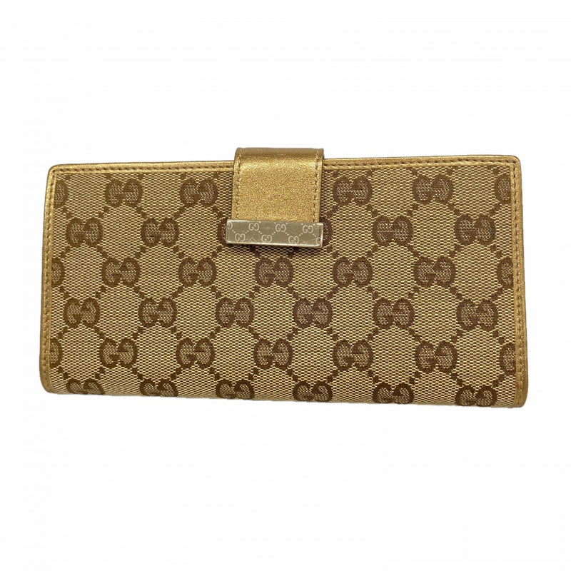 【6fc3866】グッチ 長財布 GGキャンバス 212089 キャンバス ブラウン ゴールド金具【中古】レディース