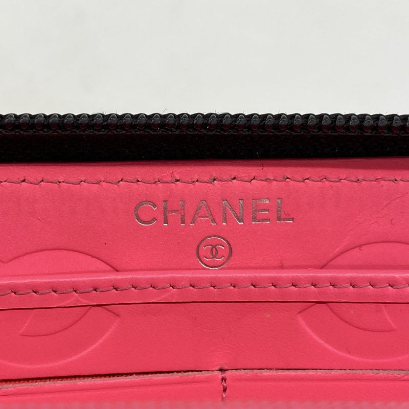 【6fc3885】シャネル 長財布 カンボン ラムスキン ブラック シルバー金具【中古】レディース