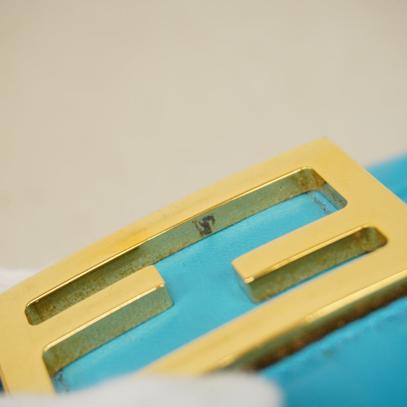 【6fc3902】フェンディ ハンドバッグ FFエンボス レザー ライトブルー ゴールド金具 2wayバッグ【中古】レディース