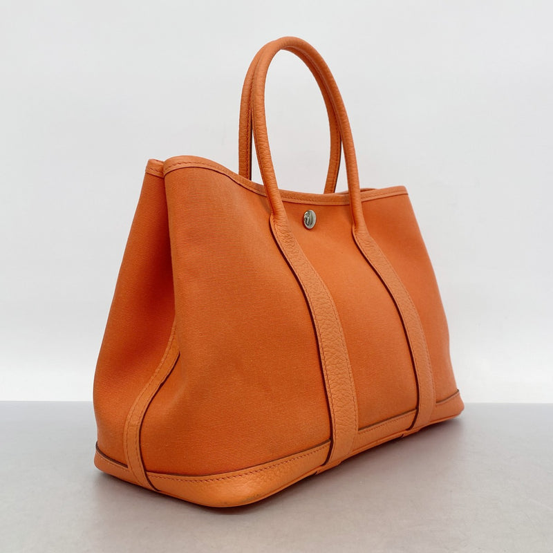 【6fc3916】エルメス トートバッグ ガーデンパーティTPM トワルオフィシエ オレンジ カプシーヌ シルバー金具 T刻印【中古】レディース