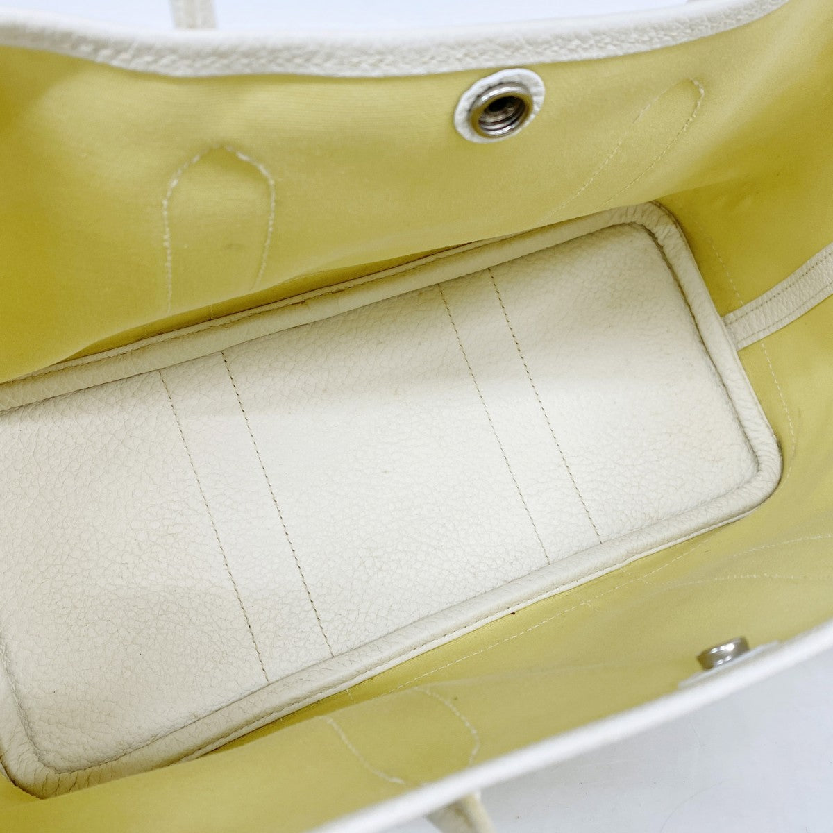 【6fc3917】エルメス トートバッグ ガーデンパーティTPM トワルオフィシエ イエロー シルバー金具 □R刻印【中古】レディース