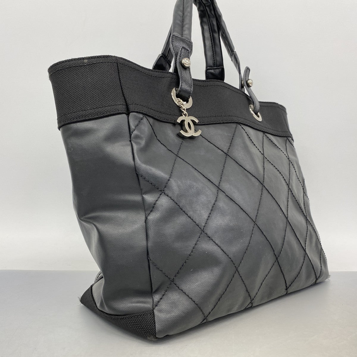 【6fc3996】シャネル トートバッグ パリビアリッツ キャンバス ブラック シルバー金具【中古】レディース