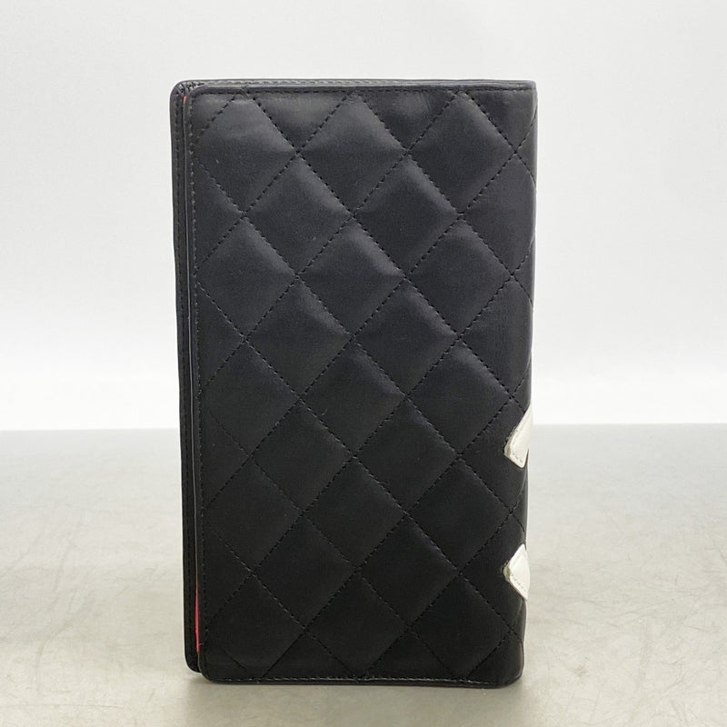 【6fc4018】シャネル 長財布 カンボン ラムスキン ブラック シルバー金具【中古】レディース