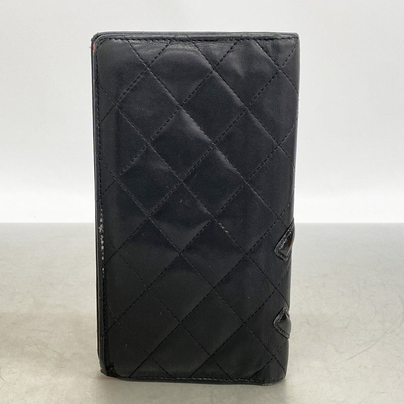 【6fc4037】シャネル 長財布 カンボン ラムスキン ブラック シルバー金具【中古】レディース