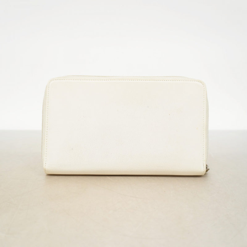【6fc4065】シャネル 長財布 カメリア レザー アイボリー シルバー金具【中古】レディース