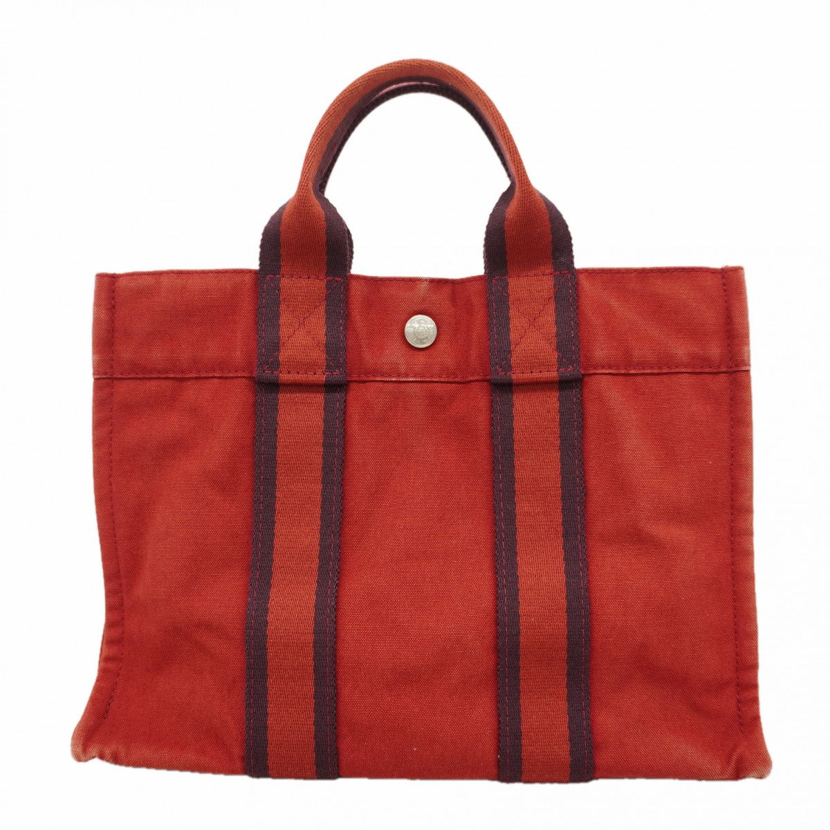 【6fc4077】エルメス トートバッグ フールトゥPM キャンバス レッド シルバー金具【中古】レディース