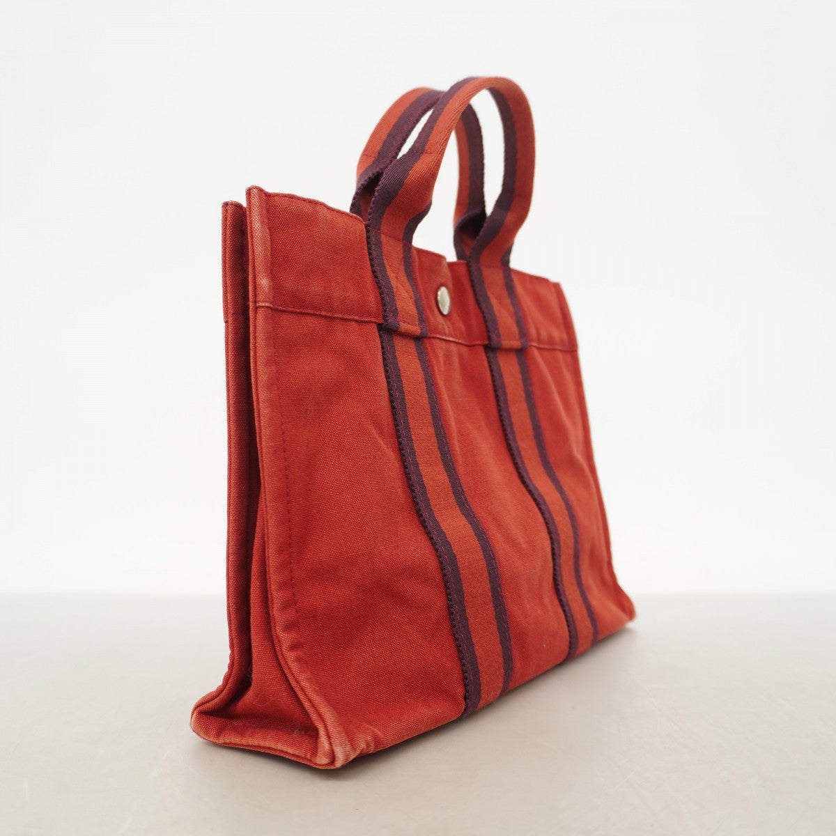 【6fc4077】エルメス トートバッグ フールトゥPM キャンバス レッド シルバー金具【中古】レディース