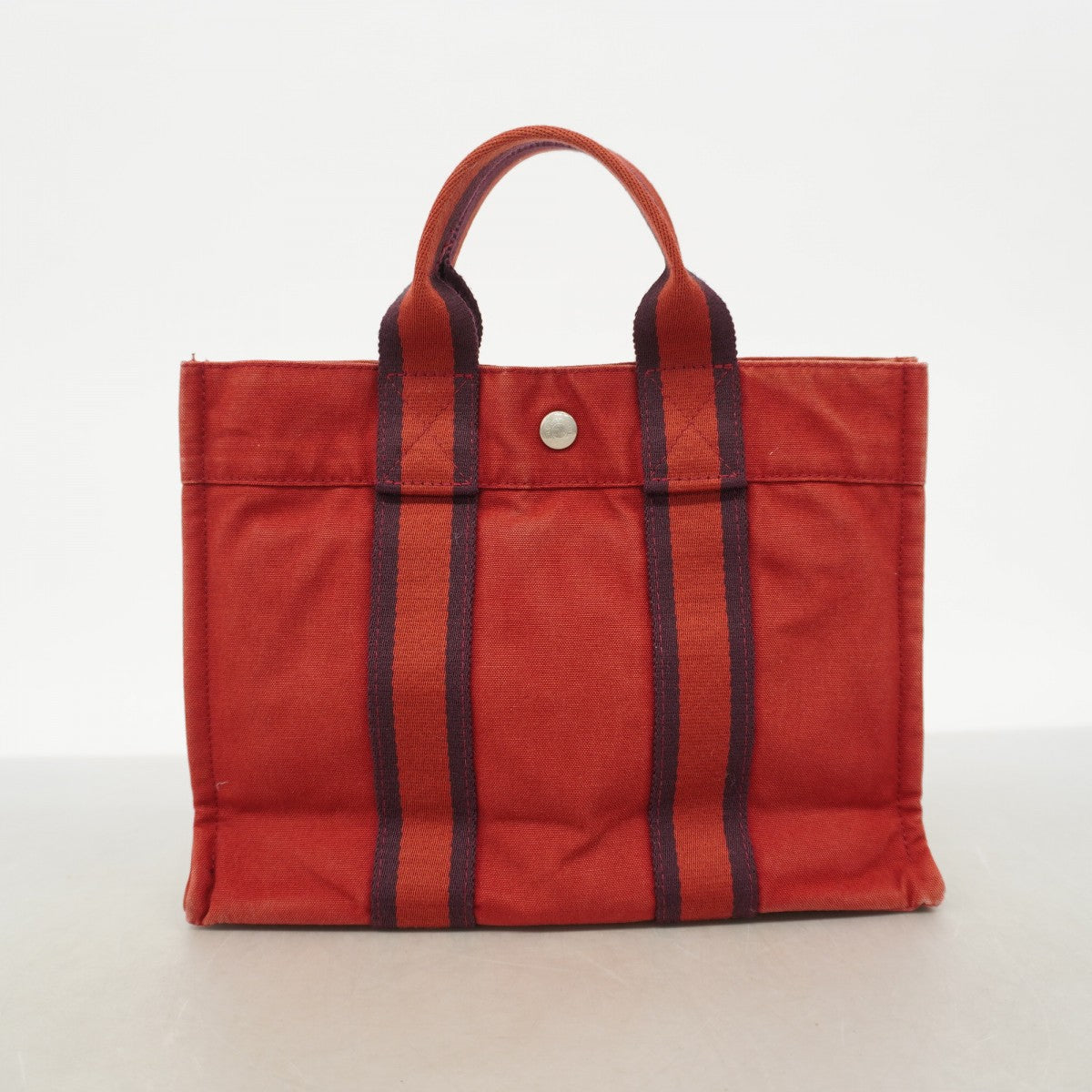 【6fc4077】エルメス トートバッグ フールトゥPM キャンバス レッド シルバー金具【中古】レディース