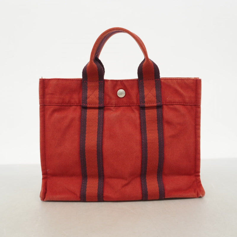 【6fc4077】エルメス トートバッグ フールトゥPM キャンバス レッド シルバー金具【中古】レディース