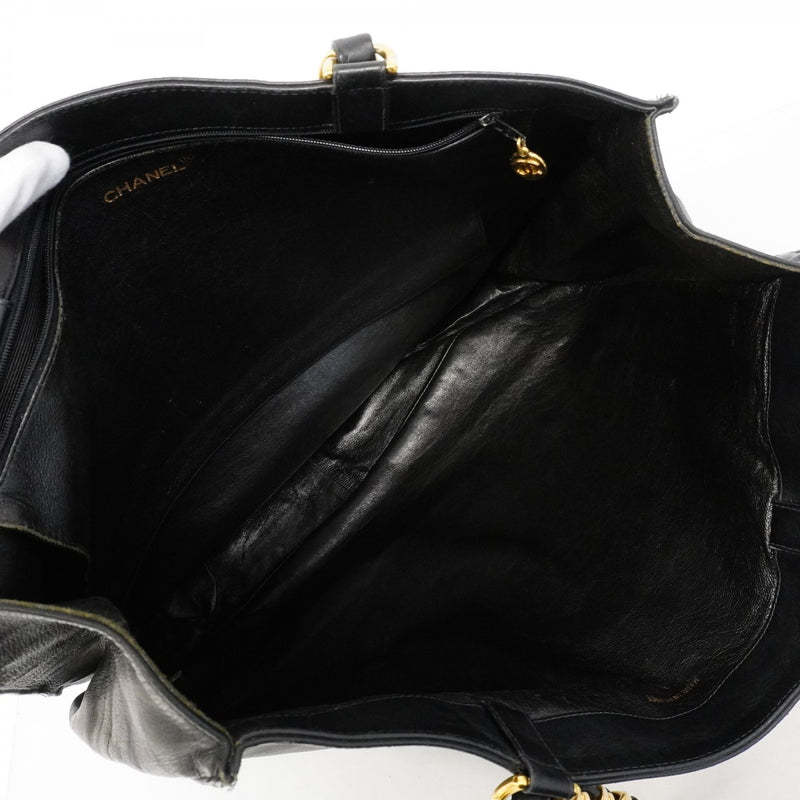 【6fc4115】シャネル チェーントート ラムスキン ブラック ゴールド金具【中古】レディース