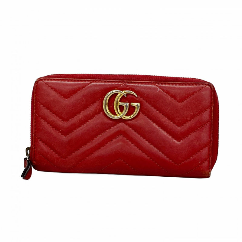 【6fc4126】グッチ 長財布 GGマーモント 443123 レザー レッド ゴールド金具【中古】レディース