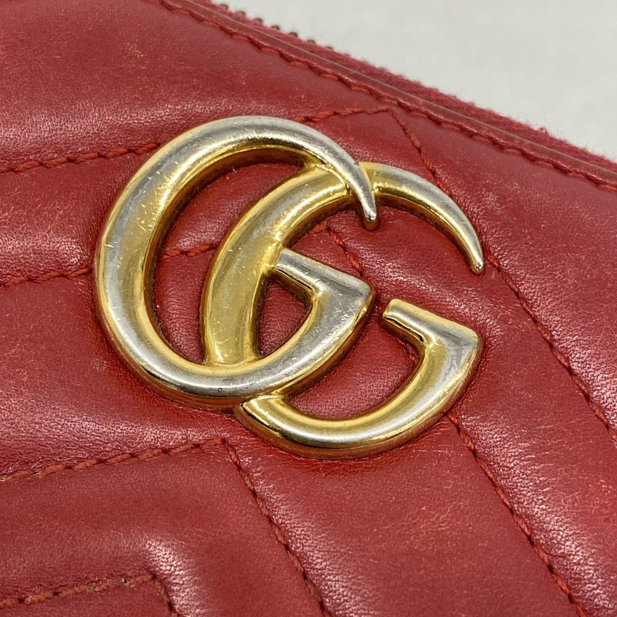 【6fc4126】グッチ 長財布 GGマーモント 443123 レザー レッド ゴールド金具【中古】レディース