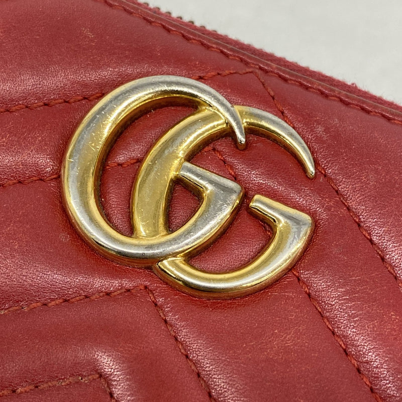 【6fc4126】グッチ 長財布 GGマーモント 443123 レザー レッド ゴールド金具【中古】レディース