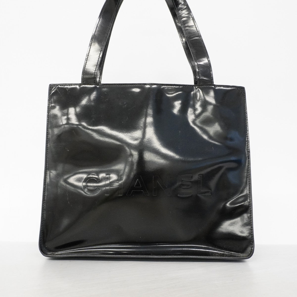 【6fc4138】シャネル トートバッグ パテントレザー ブラック シルバー金具【中古】レディース