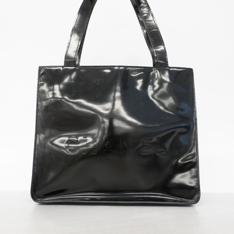【6fc4138】シャネル トートバッグ パテントレザー ブラック シルバー金具【中古】レディース