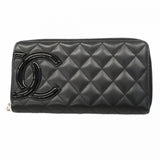 【6fc4139】シャネル 長財布 カンボン ラムスキン ブラック シルバー金具【中古】レディース