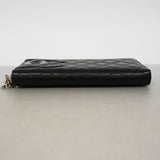 【6fc4139】シャネル 長財布 カンボン ラムスキン ブラック シルバー金具【中古】レディース