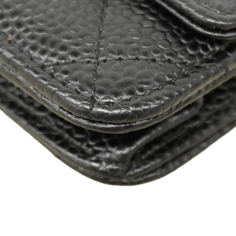 【6fc4148】シャネル ショルダーウォレット マトラッセ チェーンショルダー キャビアスキン ブラック シルバー金具【中古】レディース