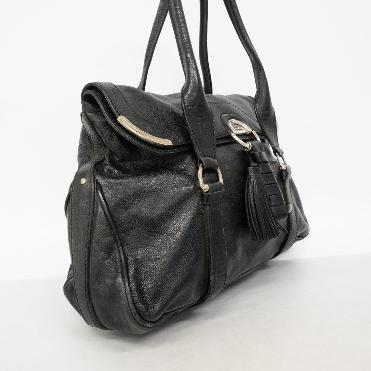 【6fc4169】セリーヌ トートバッグ レザー ブラック シルバー金具【中古】レディース