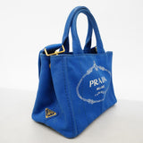 【6fc4170】プラダ ハンドバッグ カナパ キャンバス ブルー ゴールド金具 2wayバッグ【中古】レディース