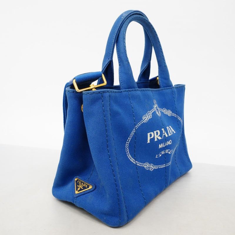 【6fc4170】プラダ ハンドバッグ カナパ キャンバス ブルー ゴールド金具 2wayバッグ【中古】レディース