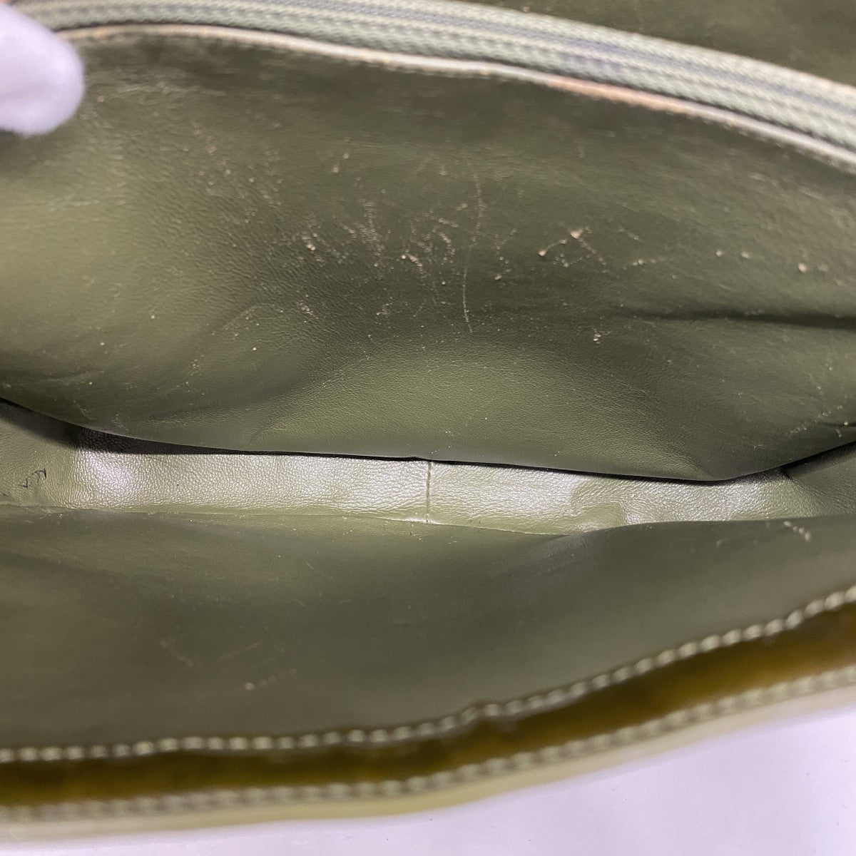 【6fc4231】シャネル ハンドバッグ パテントレザー モスグリーン ゴールド金具【中古】レディース