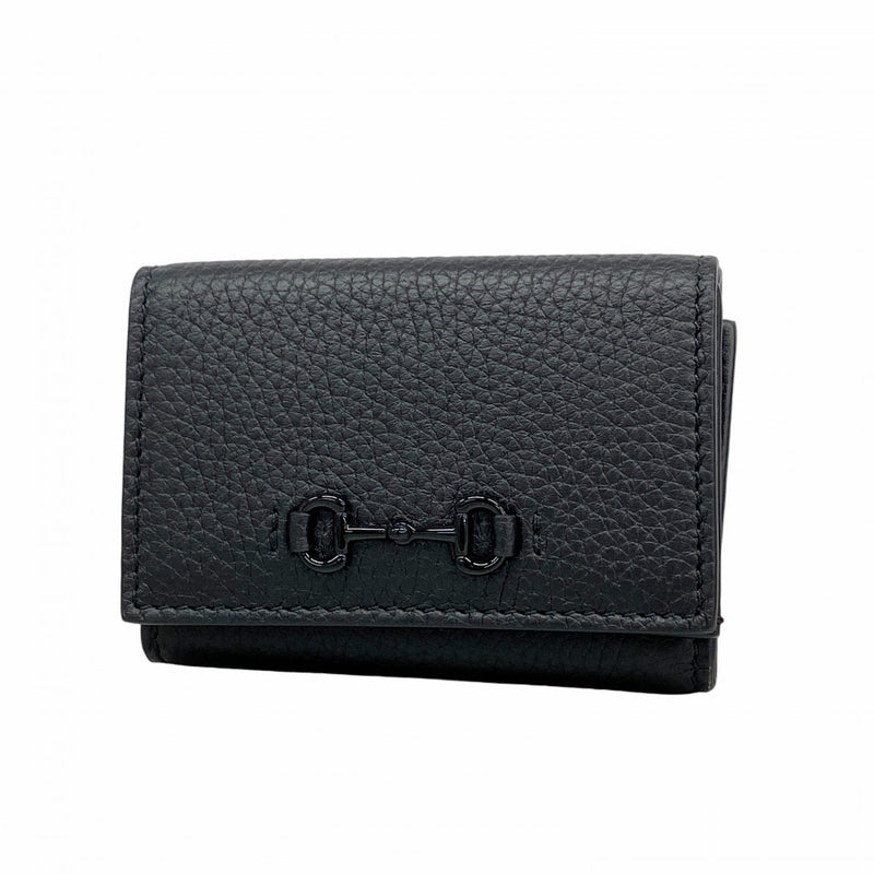 【6fc4240】グッチ 三つ折り財布 ホースビット 745988 レザー ブラック ゴールド金具【中古】レディース