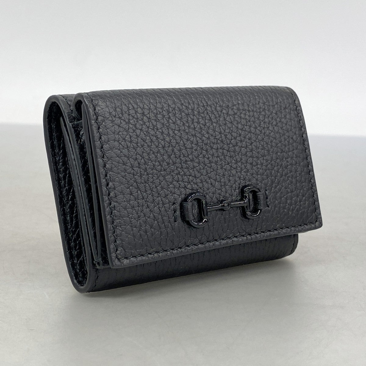 【6fc4240】グッチ 三つ折り財布 ホースビット 745988 レザー ブラック ゴールド金具【中古】レディース