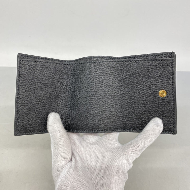 【6fc4240】グッチ 三つ折り財布 ホースビット 745988 レザー ブラック ゴールド金具【中古】レディース