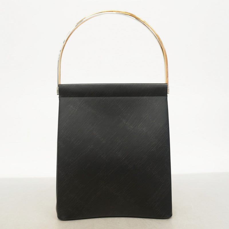 【6fc4253-h】カルティエ ハンドバッグ トリニティ レザー ブラック ゴールド/シルバー金具【中古】レディース